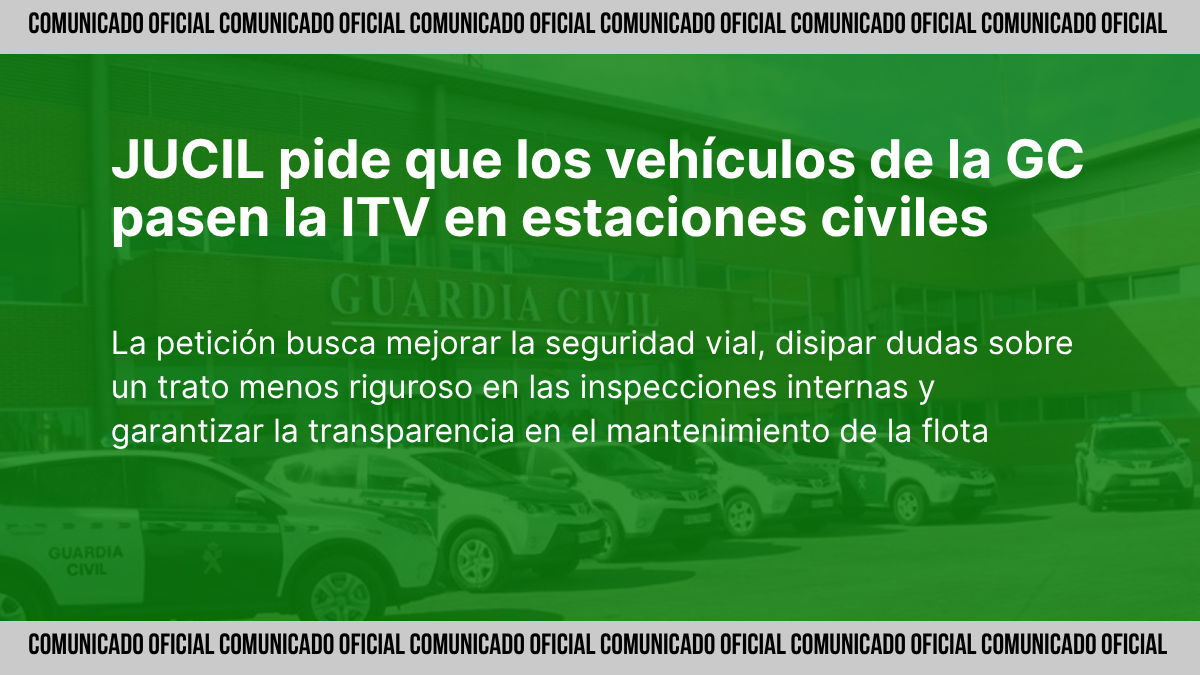 Vehículo oficial de la Guardia Civil en una estación ITV civil durante una inspección técnica